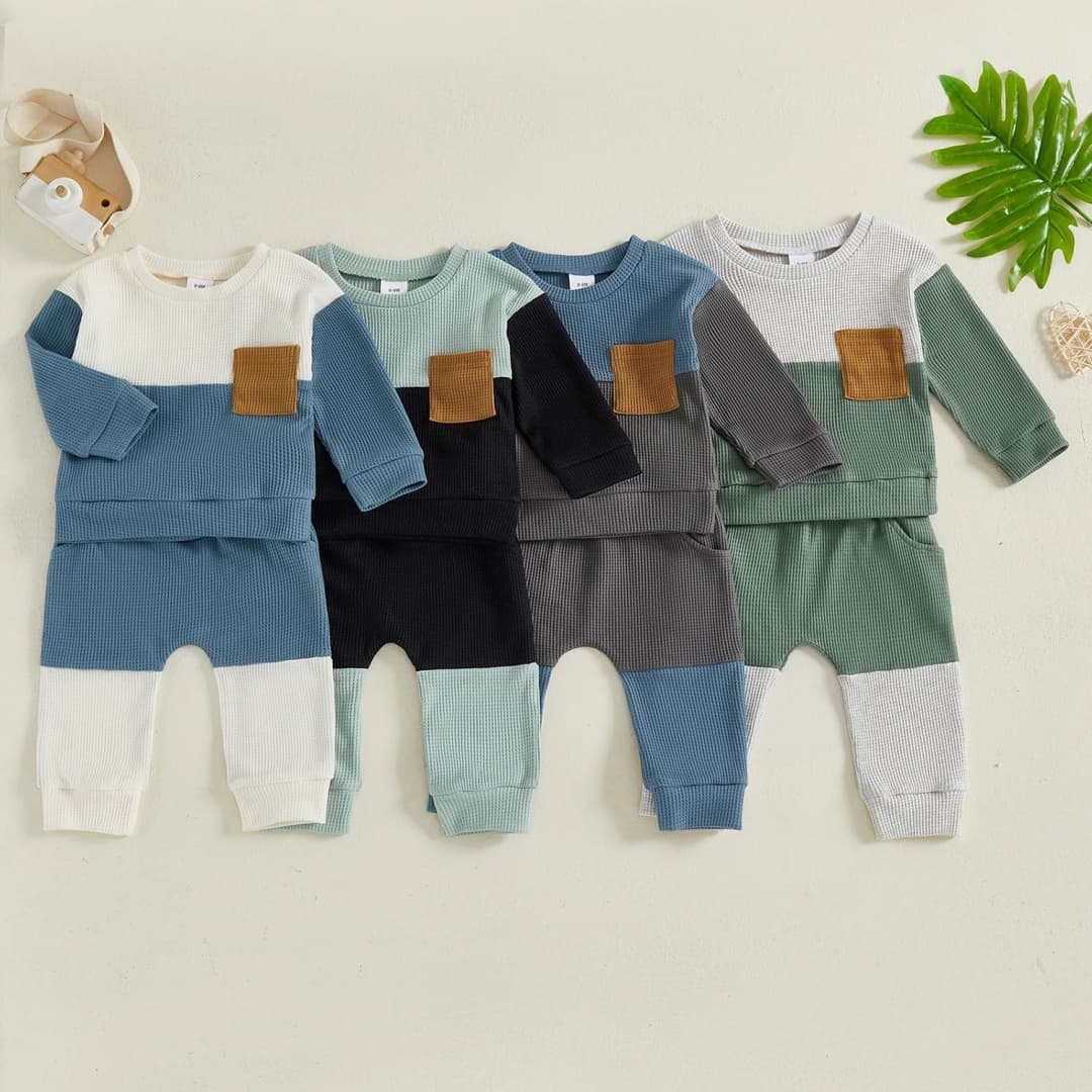Ensemble deux-pièces en coton waffle – Motifs assortis