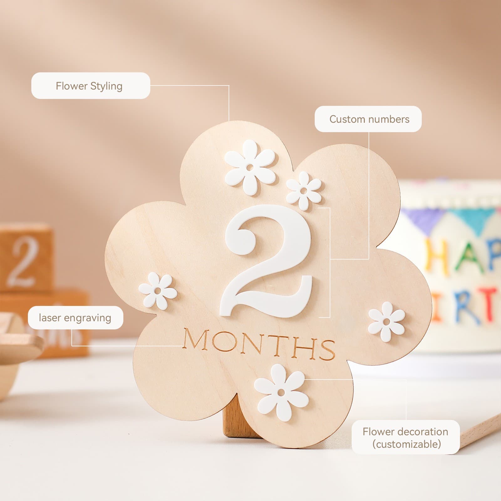 Cartes Jalons Bébé en Bois Fleur 5