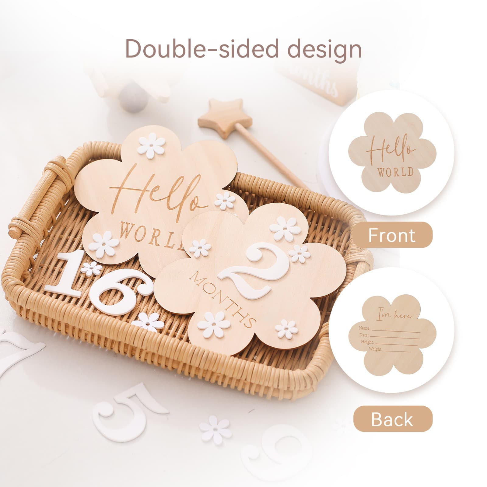 Cartes Jalons Bébé en Bois Fleur 2